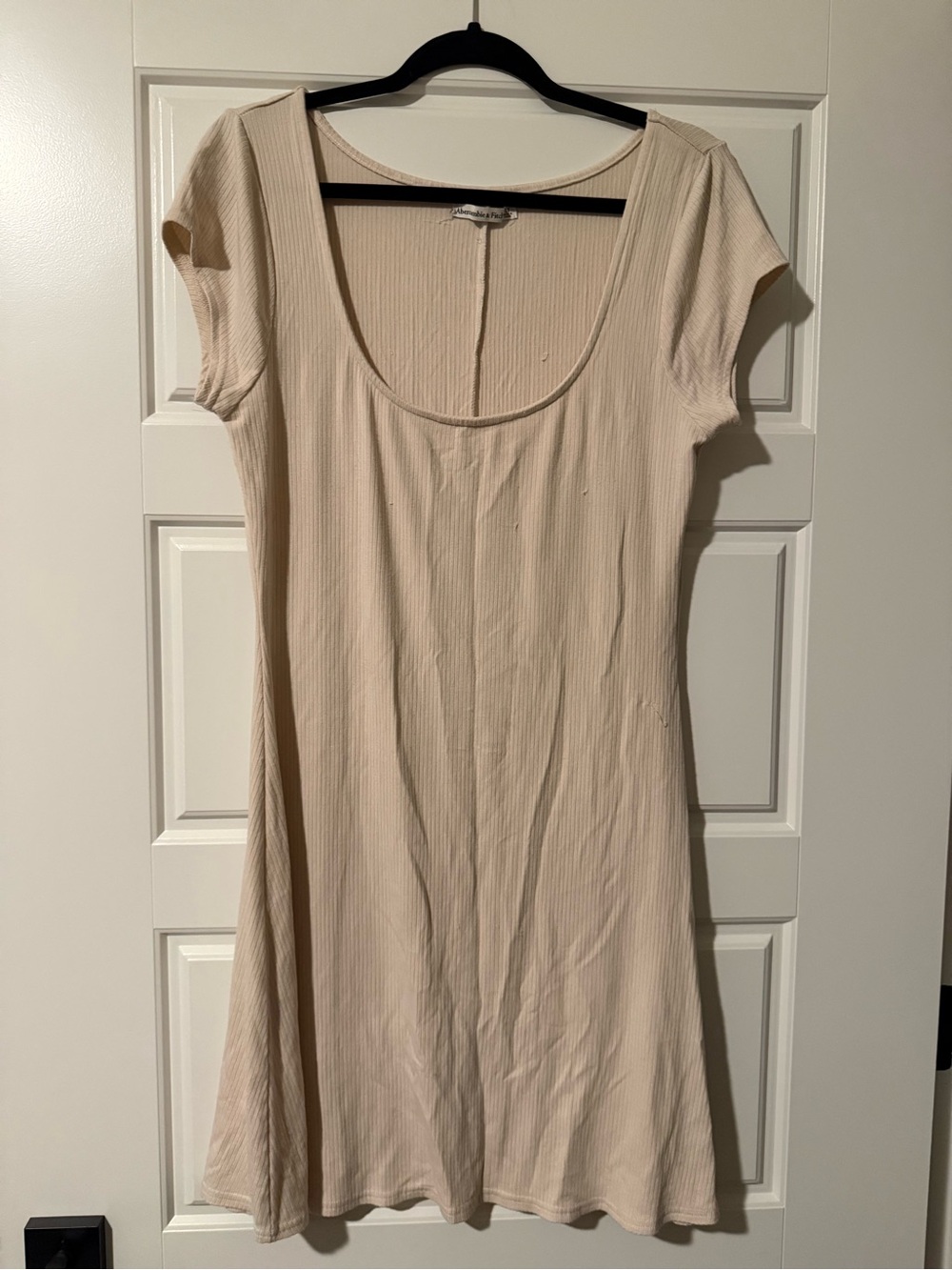 Abercrombie & Fitch Ribbed Scoop Neck Dress in Beige
